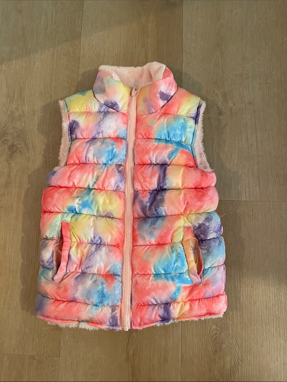 Appaman Tie-Dye reversible Puffer Vest in Pink, Blue, Yellow, Purple
